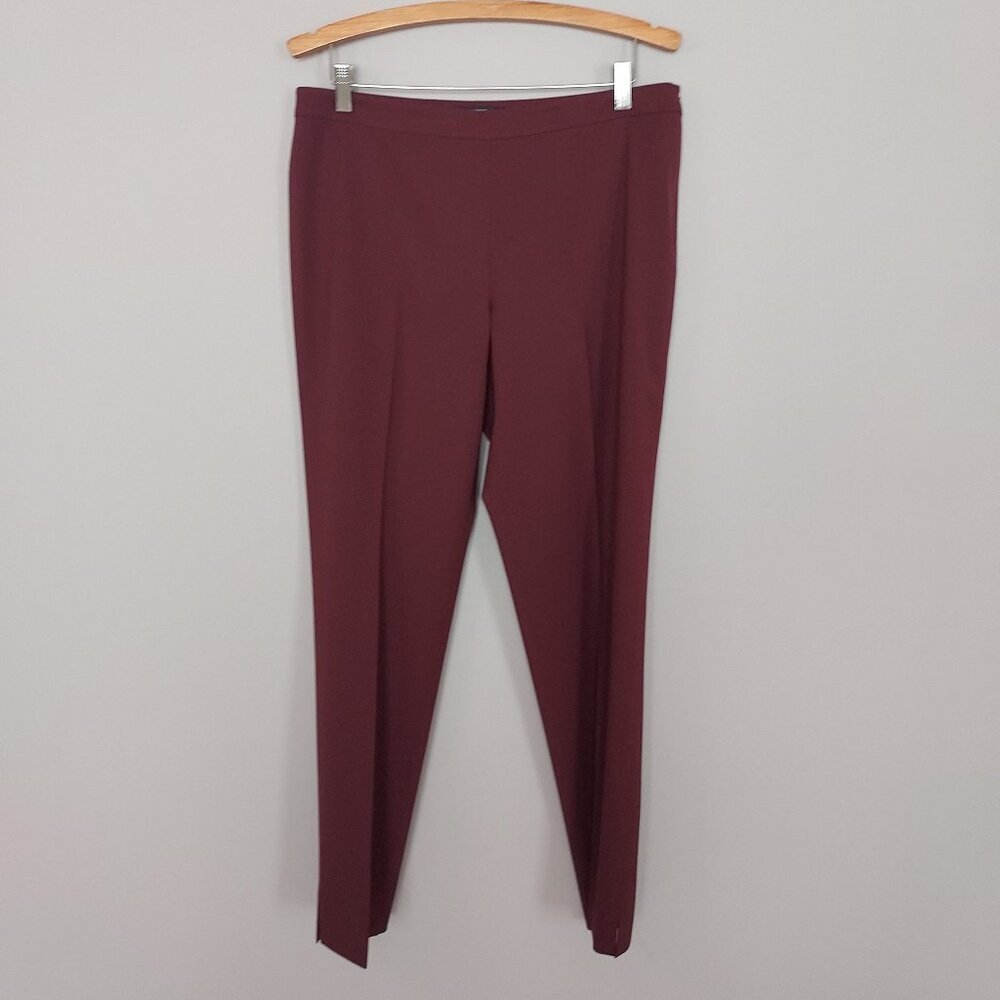 Lafayette 148 Bleecker Wool Blend Straight Leg Burgundy Ankle Pants Size 10